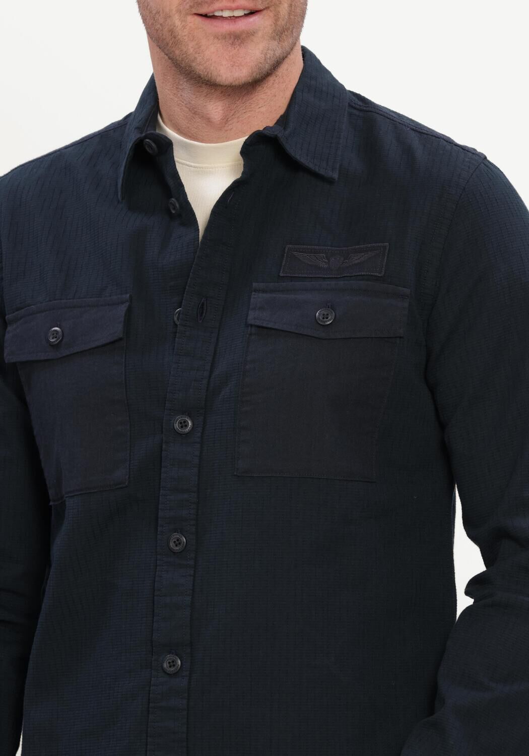 Dunkelblau PME LEGEND Casual-Oberhemd LONG SLEEVE SHIRT QUILT POPLIN - large