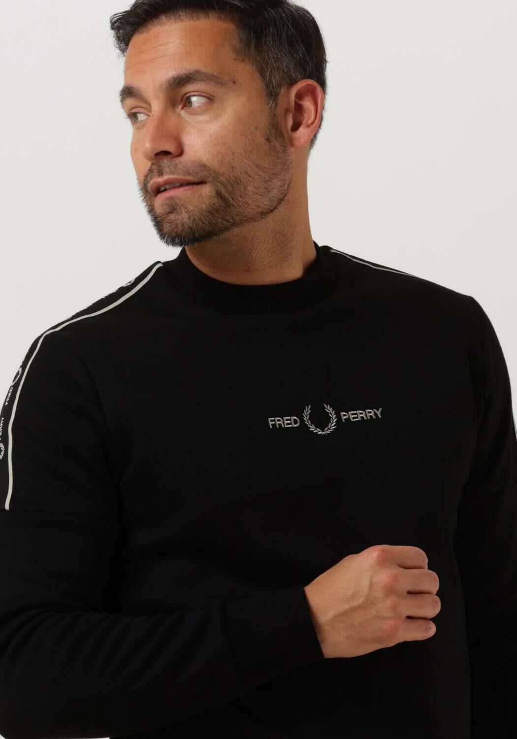 schwarze fred perry sweatshirt tape sleeve sweatshirt