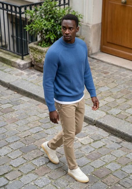 Blaue SELECTED MEN Pullover SLHDERECK LS KNIT RELAXER RIB MOCK NECK - large