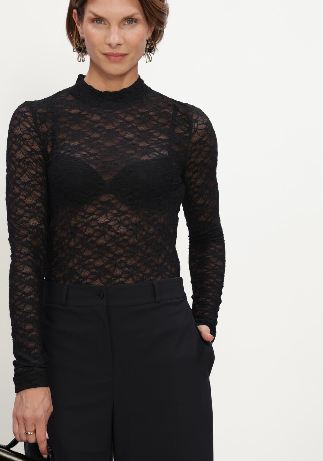 Schwarze STUDIO ANNELOES Top Reagan lace col top - large