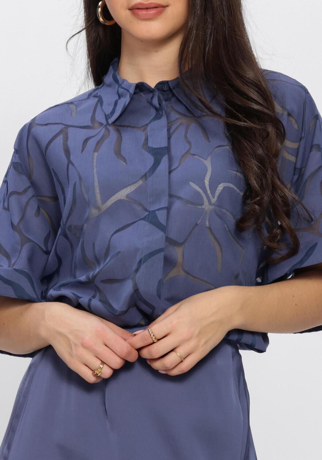 Blaue ANOTHER LABEL Blusen ALLUCA FLOWER SHIRT S/S - large