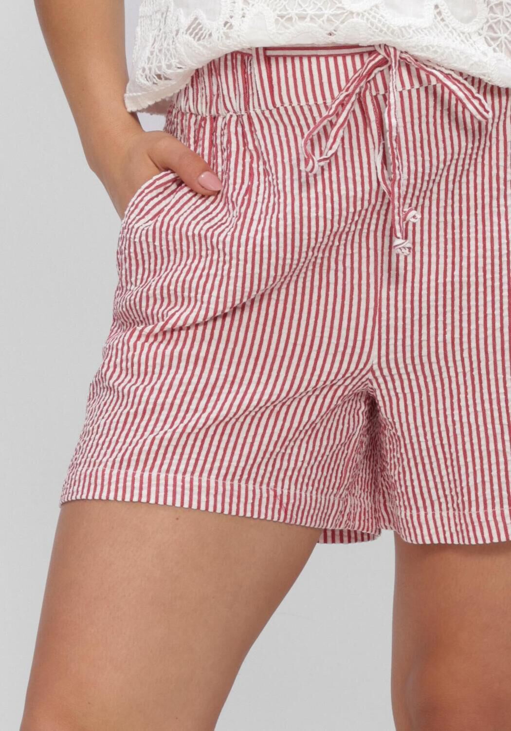 Rote POM AMSTERDAM Hosen SHORTS SEERSUCKER RED WHITE - large