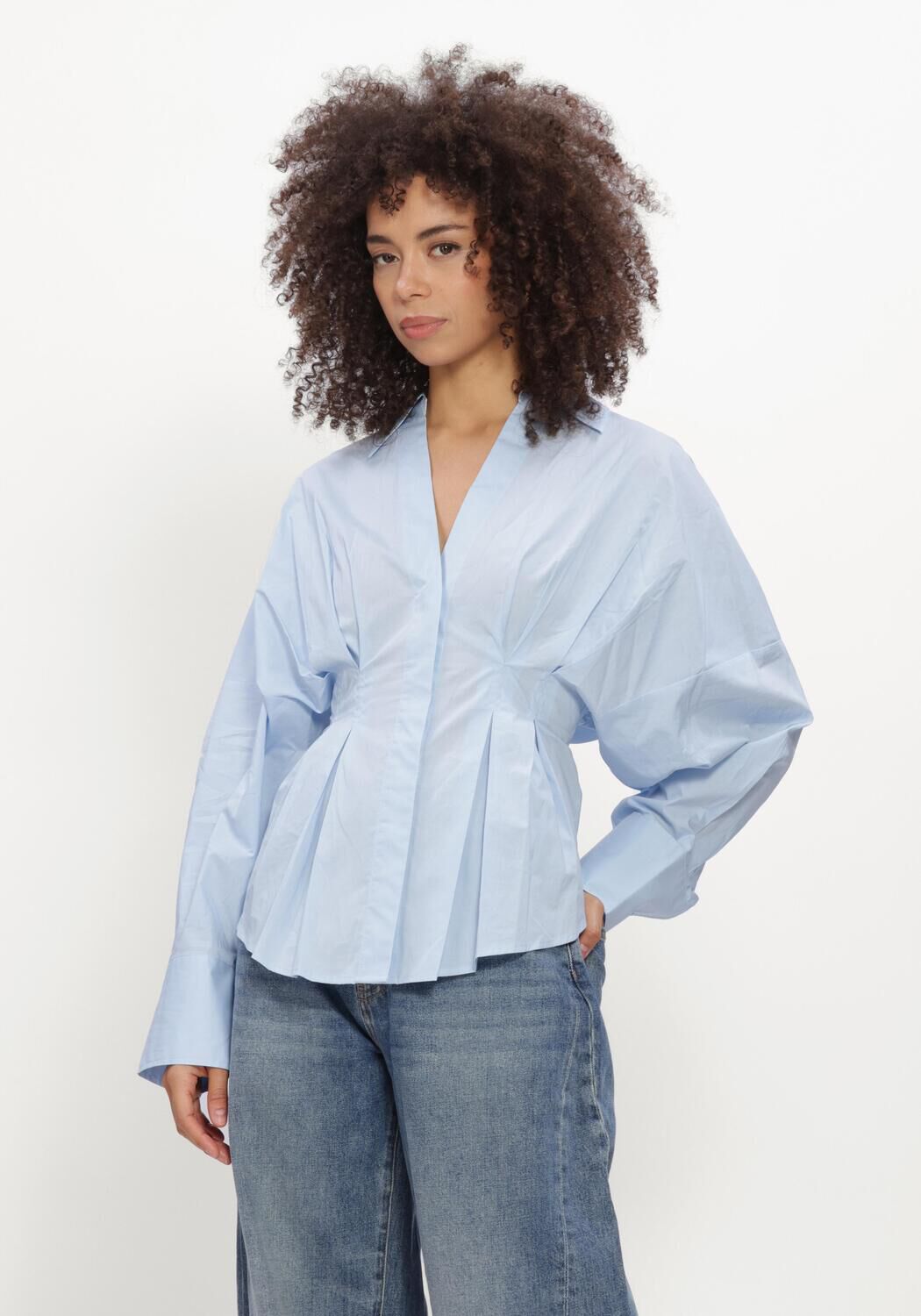 Hellblau CATWALK JUNKIE Blusen BLOUSE WITH WAIST PLEATS - large