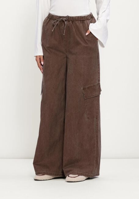 Braune REFINED DEPARTMENT Cargohosen LADIES WOVEN WASHED WIDE LEG CARGO PANTS MILA - large