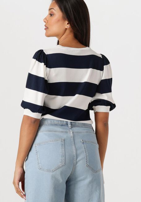 Blaue JANSEN AMSTERDAM Top KIMMIE TOP K 136 BIG STRIPE SHORT PUFFED SLEEVE - large