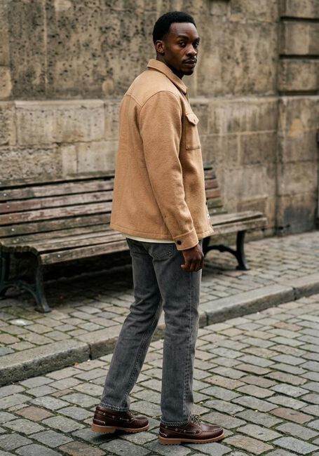 Camelfarbene ANERKJENDT Overshirt AKOSCAR BOILED WOOL OVERSHIRT - large