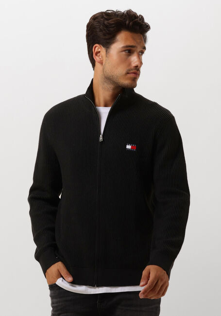 Schwarze TOMMY JEANS Strickjacke TJM SLIM XS BADGE ZIP THRU - large