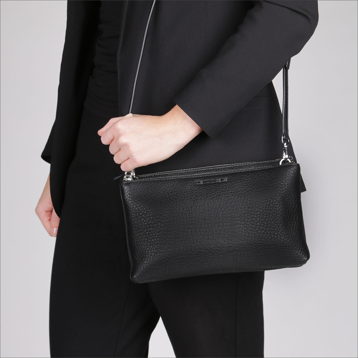 schwarze michael kors umhangetasche dbl zip crossbody