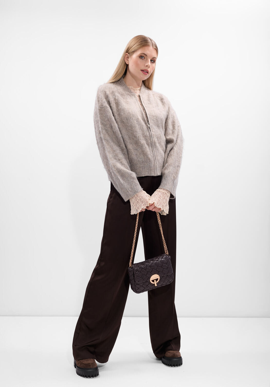 Taupe STUDIO AR Strickjacke HARPER BRUSHED KNIT - large