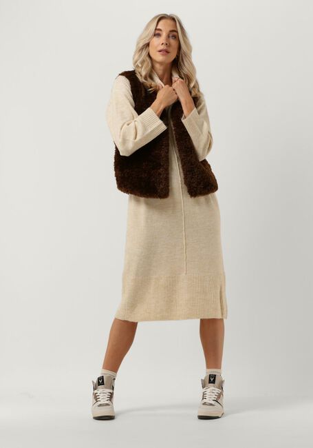 Beige OBJECT Midikleid ABBIE L/S KNIT DRESS - large