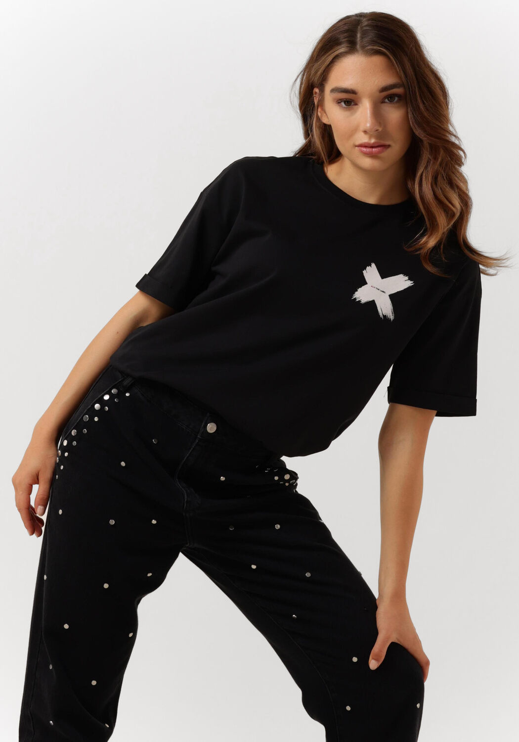 Schwarze ALIX THE LABEL T-shirt LADIES KNITTED X T-SHIRT - large