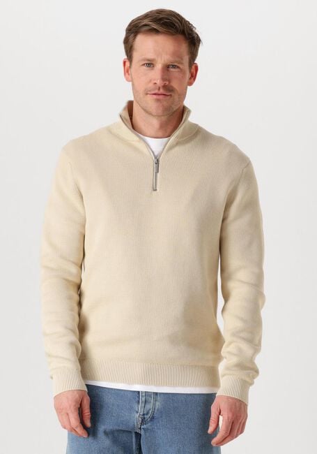 Beige SELECTED MEN Pullover SLHDANE LS KNIT STRUCTURE HALF ZIP NOOS - large
