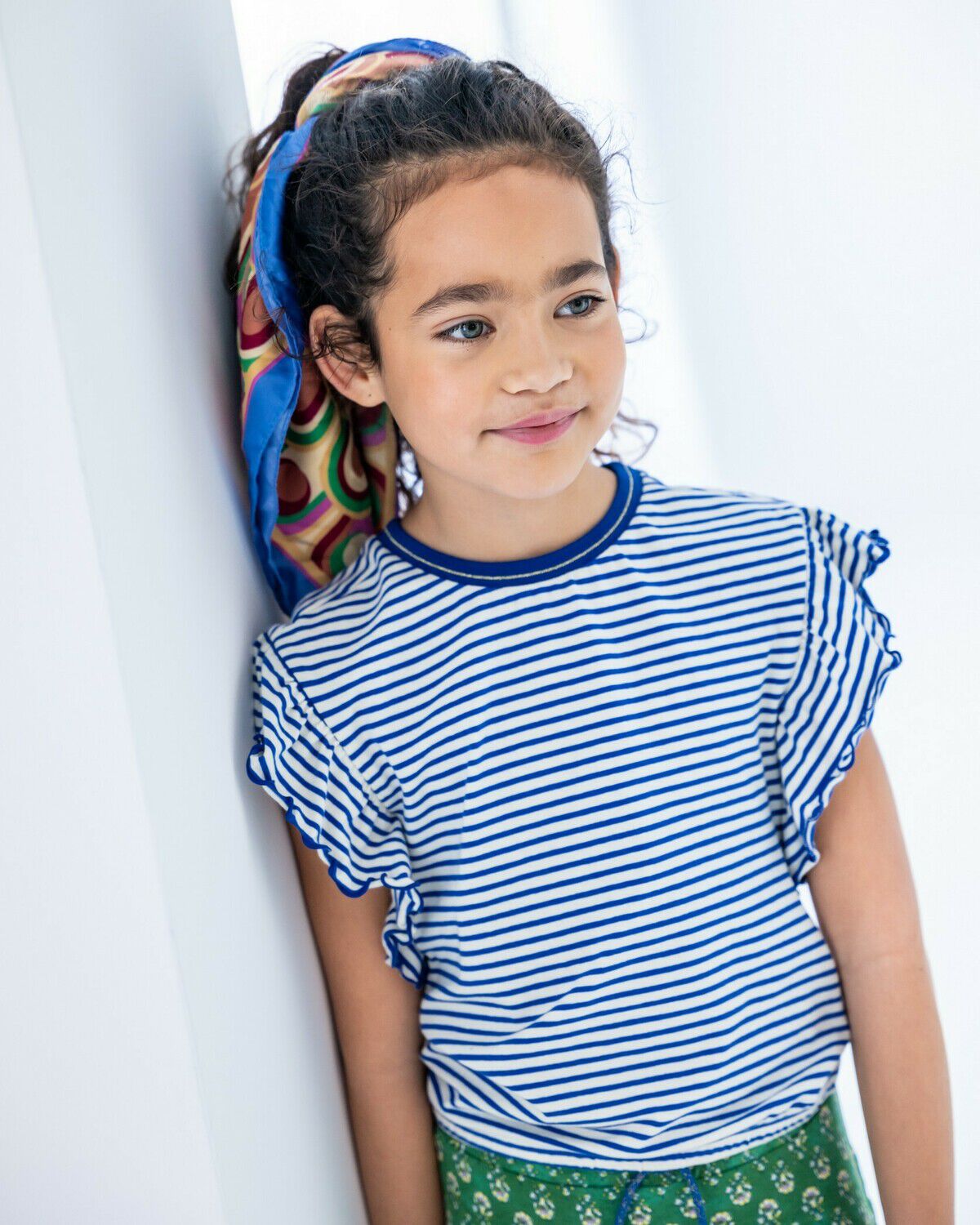 Blaue LIKE FLO T-shirt STRIPE JERSEY RUFFLE TEE - large