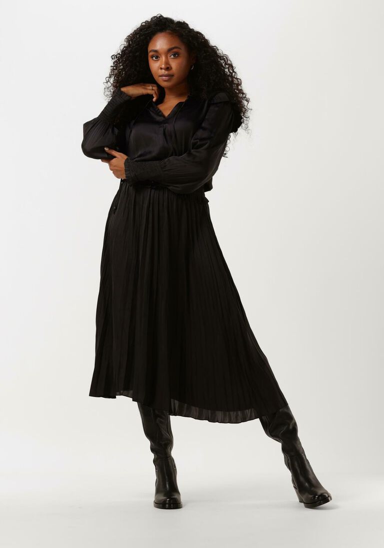 schwarze scotch & soda midikleid smock stitch midi dress in recycled polyester