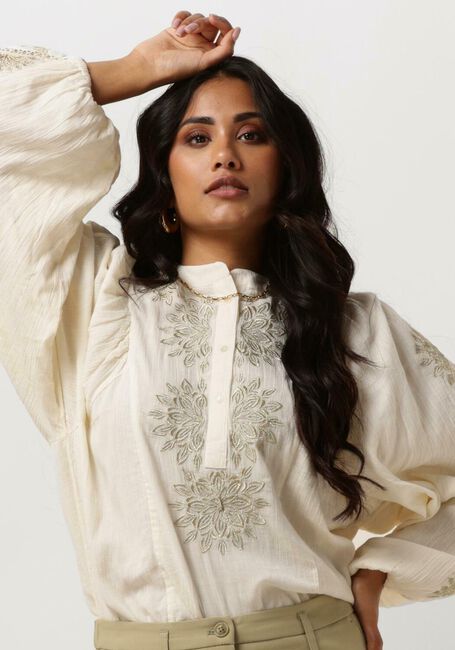 Nicht-gerade weiss SUMMUM Blusen TOP GOLD LUREX EMBROIDERY - large