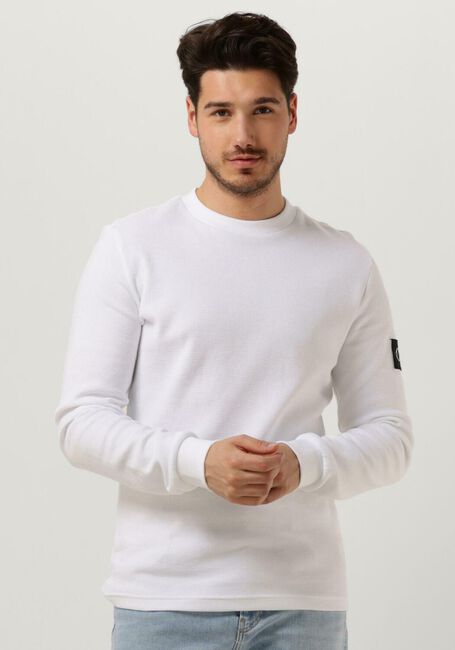 Weiße CALVIN KLEIN Sweatshirt MONOGRAM BADGE WAFFLE LS TEE - large