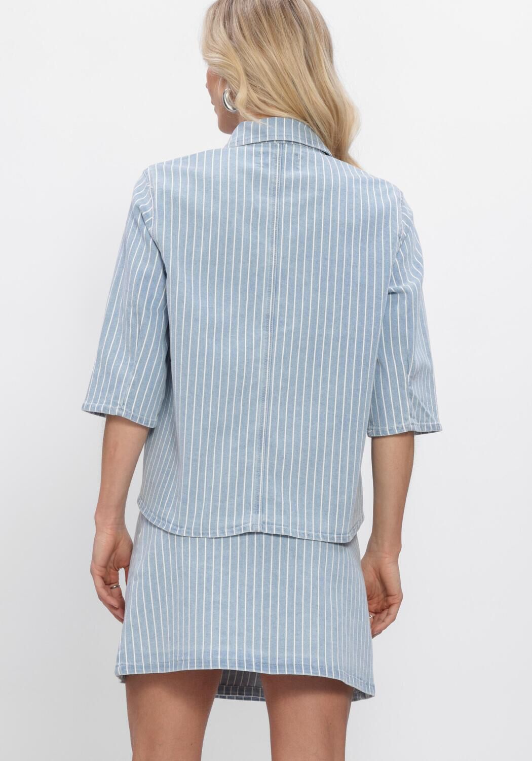 Blaue OBJECT Blusen OBJSANNI 2/4 RE DENIM SHIRT - large