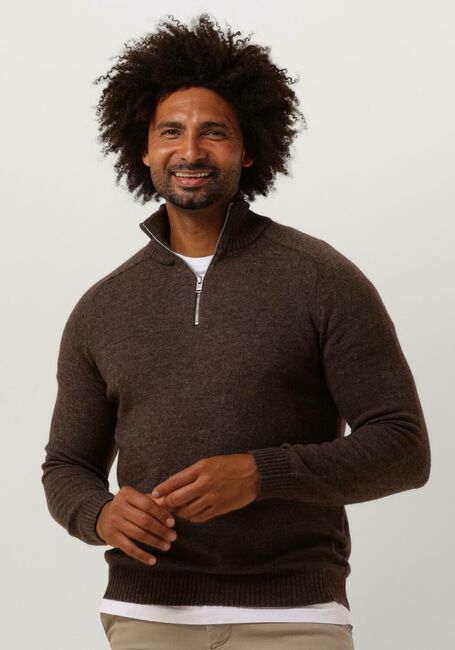 Braune SELECTED HOMME Pullover SLHREG DAN WOOL-MIX ZIP HIGH NECK OW - large
