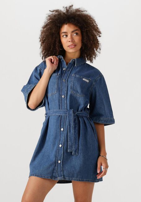 Blaue CALVIN KLEIN Minikleid LINEN BOXY BELTED SHIRT DRESS - large