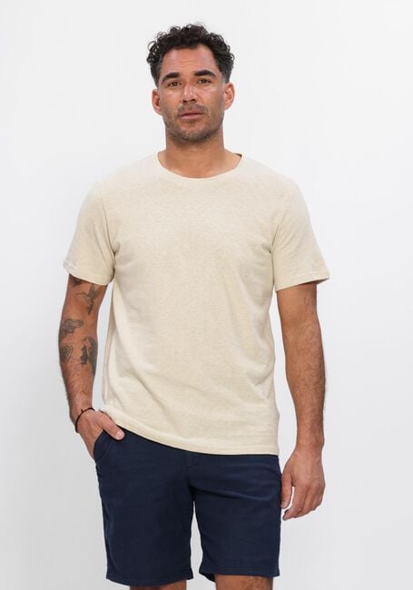 Beige SELECTED MEN T-shirt SLHADAM LINEN BLEND SS TEE NOOS - large