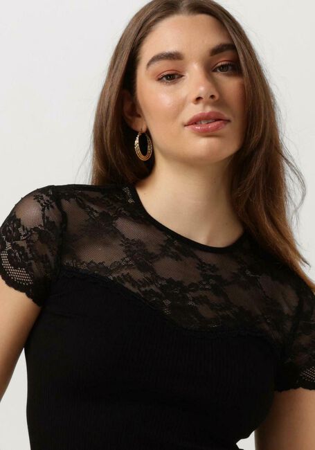 Schwarze ROSEMUNDE Top BEATHA SILK T-SHIRT W/ LACE - large