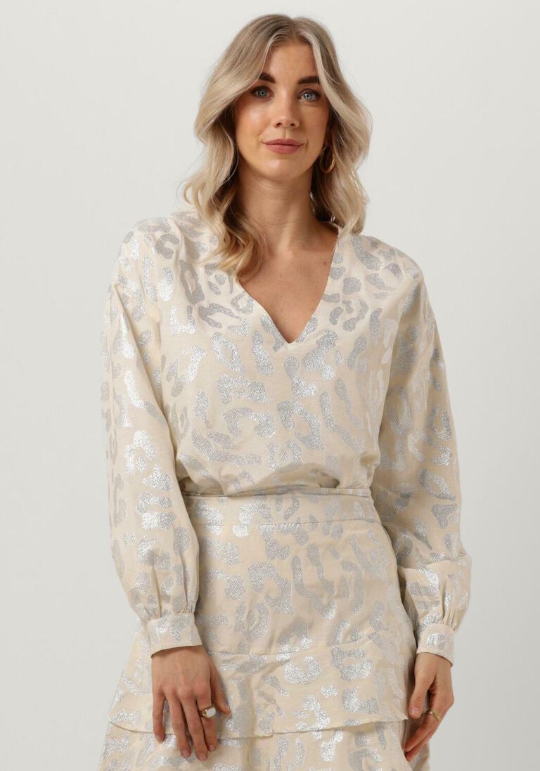 beige alix the label bluse ladies woven lurex animal blouse