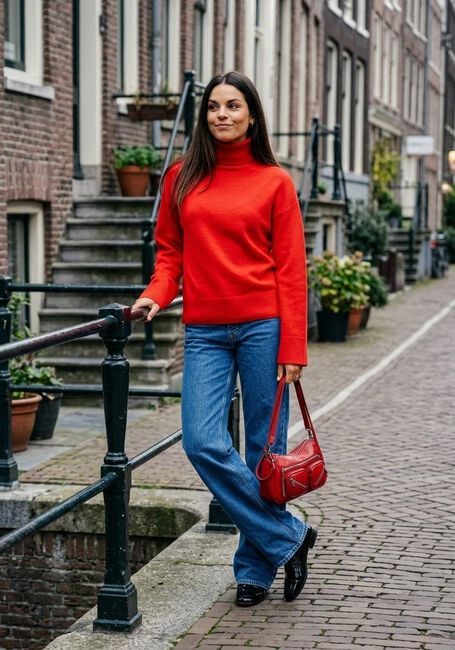 Rote SELECTED WOMEN Pullover SLFKAMMA LS KNIT ROLL NECK - large
