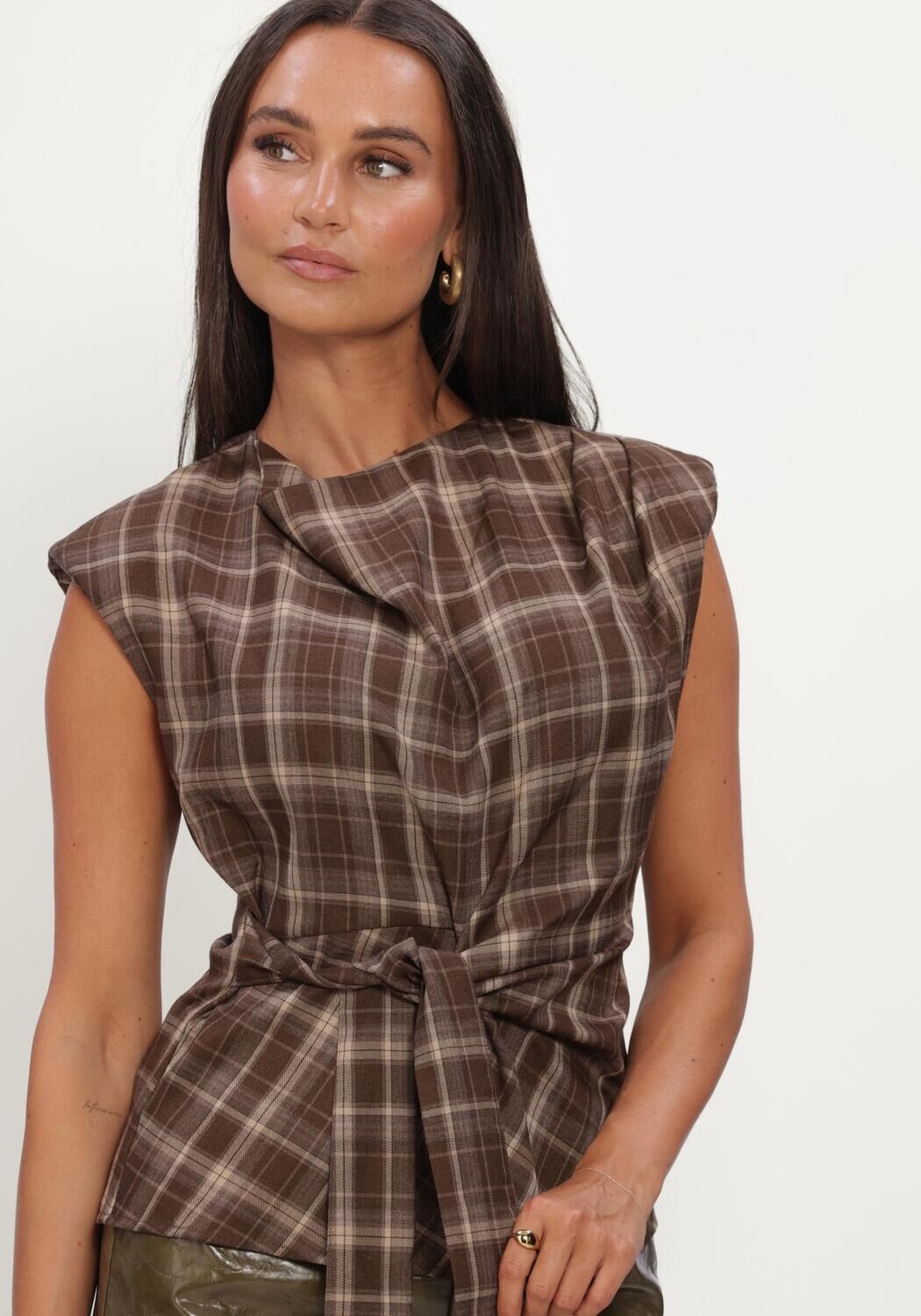 Braune CO'COUTURE Top DAGNYCC CHECK PLEAT TOP - large