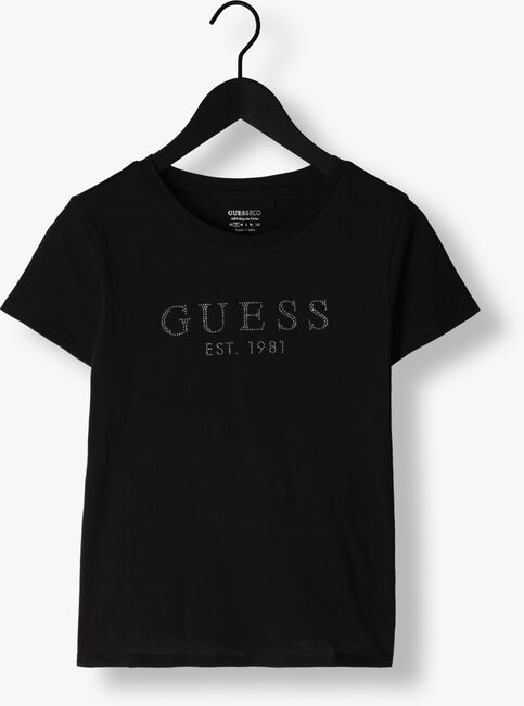 Schwarze GUESS T-shirt SS GUESS 1981 CRYSTAL EASY TEE - large