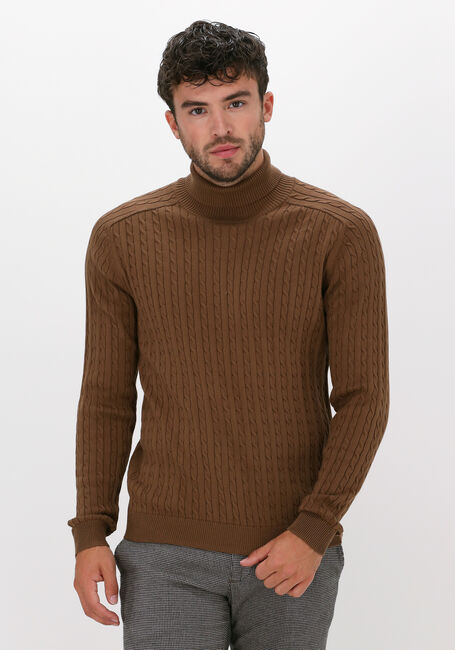 Braune SELECTED MEN Rollkragenpullover SLHAIKO LS KNIT CABLE ROLLNECK - large