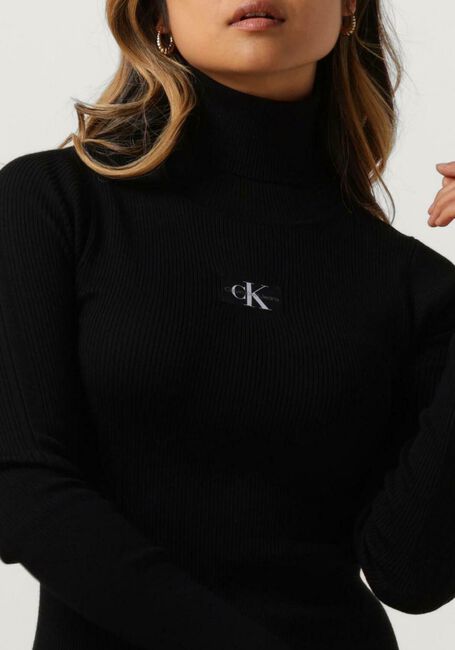 Schwarze CALVIN KLEIN Minikleid BADGE ROLL NECK SWEATER DRESS - large