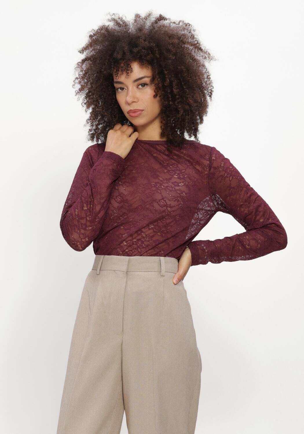 Bordeaux CATWALK JUNKIE Top LACE LONG SLEEVE - large