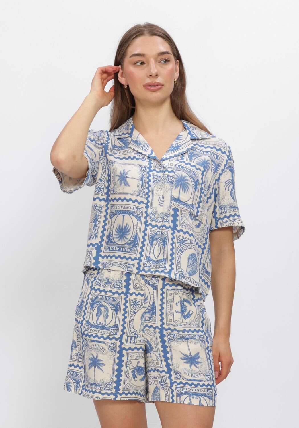Beige OBJECT Blusen OBJVIMA S/S RE SHIRT - large