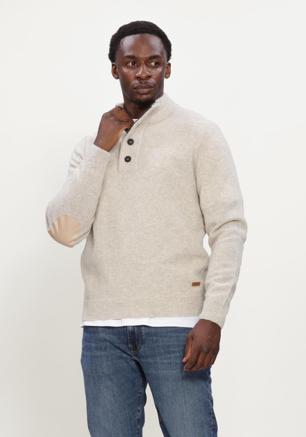 Beige BARBOUR Pullover ESSENTIAL PATCH HALF ZIP KNITTED JUMPER - large