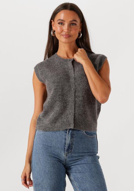 Graue SELECTED FEMME Strickjacke SLFLULU SL BUTTON O-NECK VEST EX - large