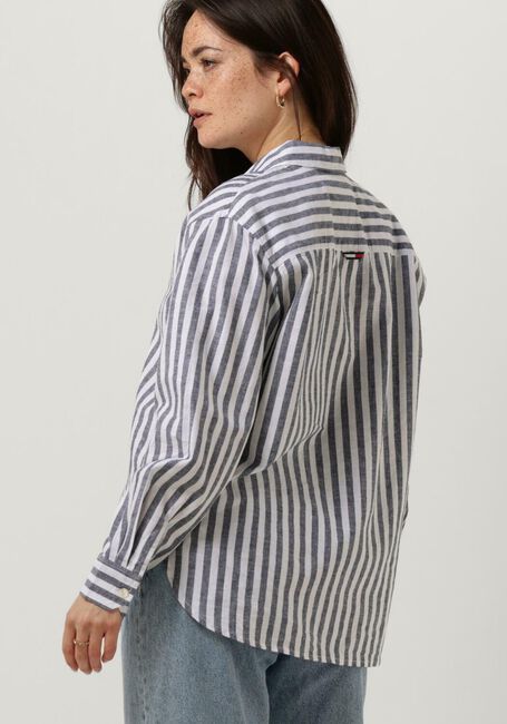 Blaue TOMMY JEANS Blusen TJW STRIPED LINEN BLEND BF SHIRT - large