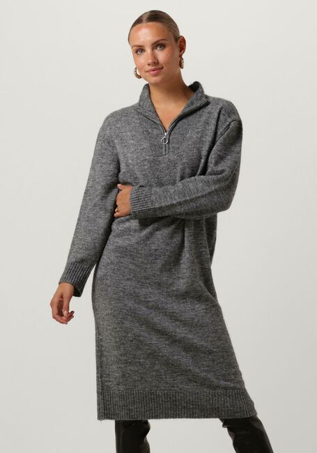 Dunkelgrau OBJECT Midikleid OBJMINNA L/S ZIP KNIT DRESS NOOS - large