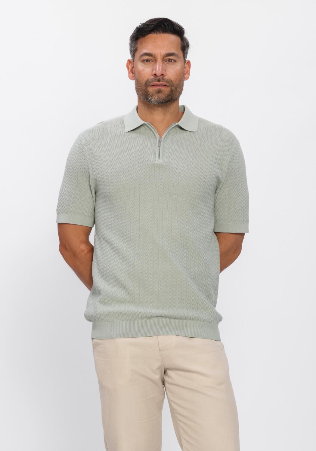 Gr&uuml;ne SELECTED MEN Polos & T-Shirts SLHCRAN SS KNIT STRUCTURE ZIP  POLO NOOS - large