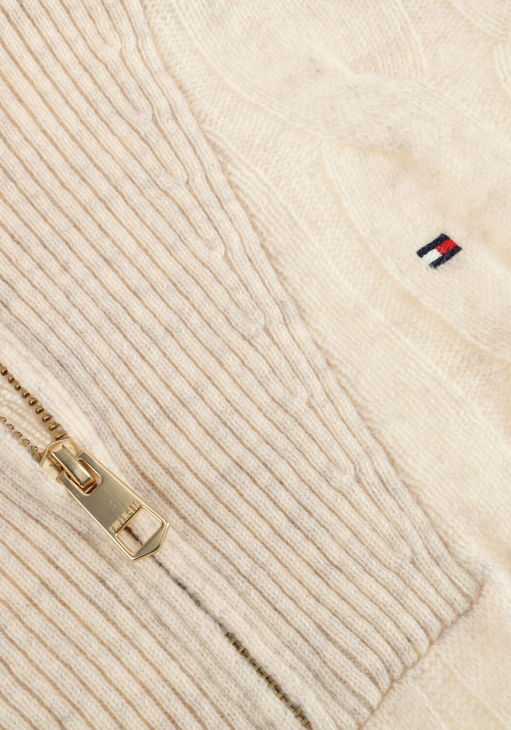 Creme TOMMY HILFIGER Pullover SOFT WOOL CABLE 1/2 ZIP LS SWT - large