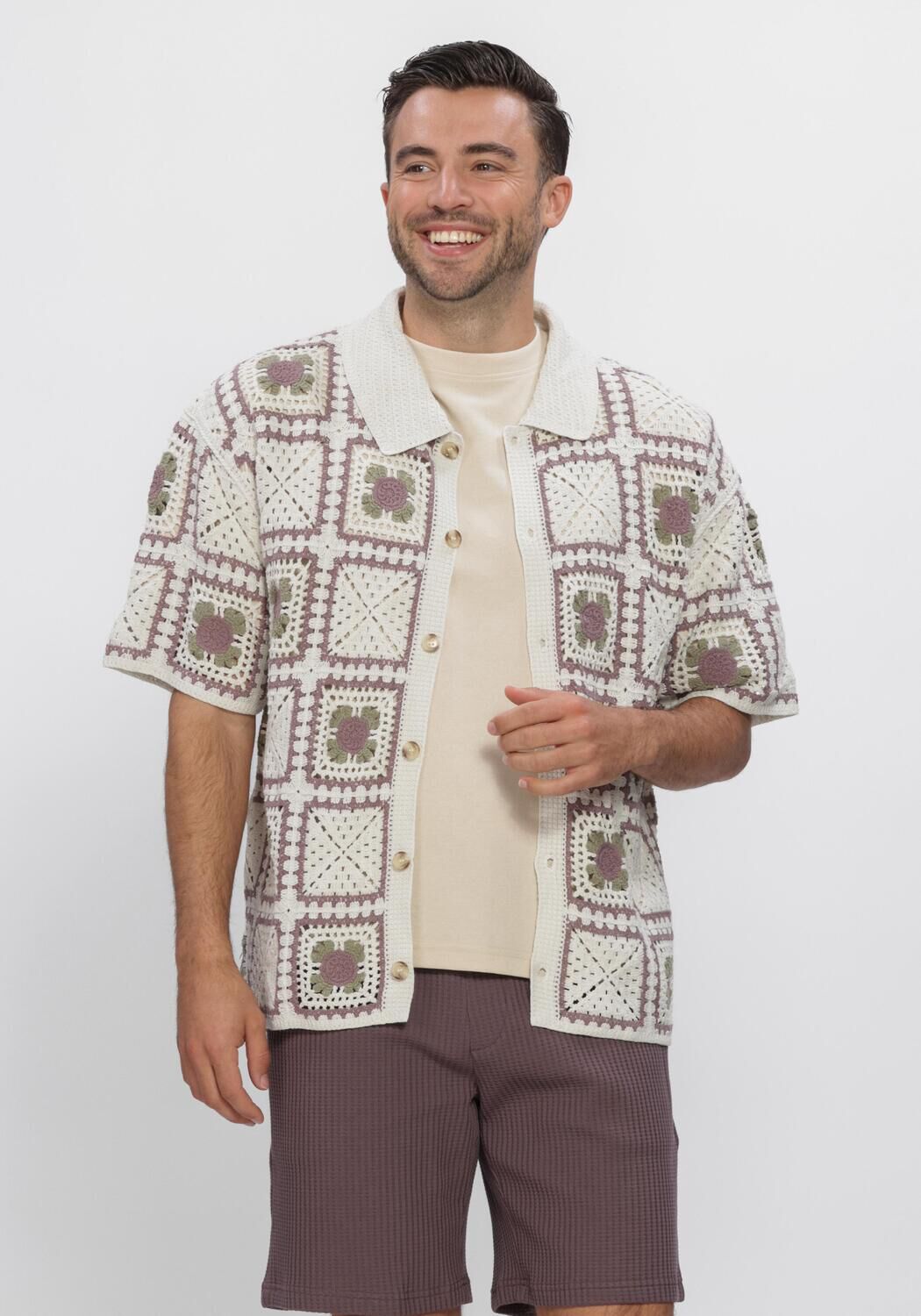 Ecru DSTREZZED Casual-Oberhemd SHANE CROCHET SHIRT - large