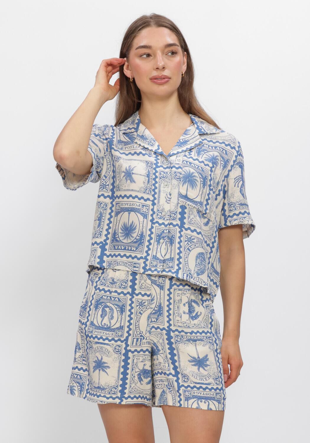 Beige OBJECT Blusen OBJVIMA S/S RE SHIRT - large