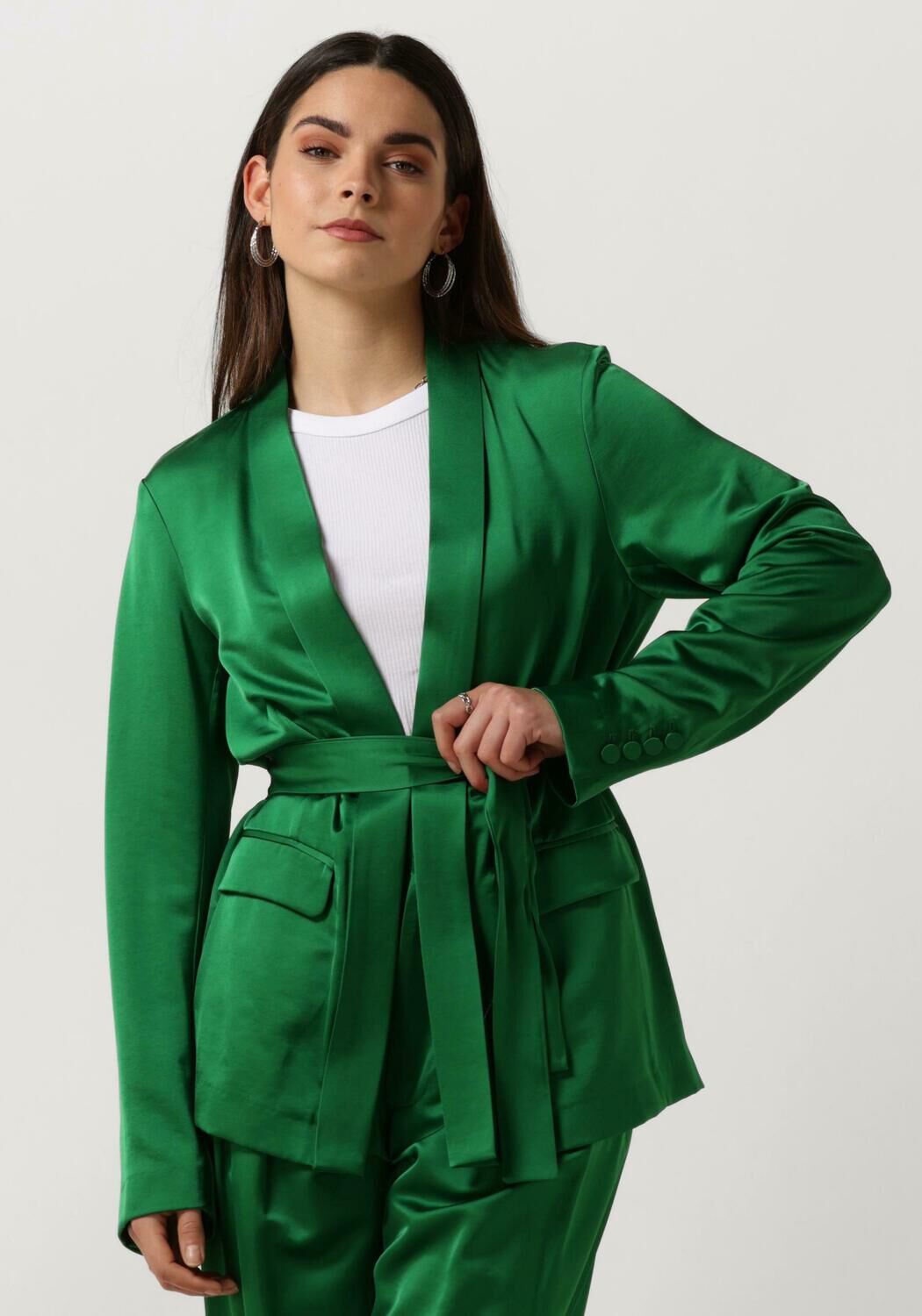 Satin belted blazer hotsell