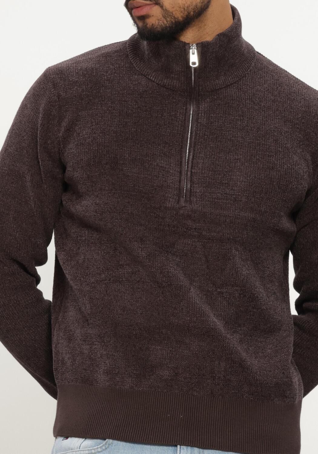 Braune SELECTED MEN Pullover SLMRODNEY LS HIGH NECK HALF ZIP - large