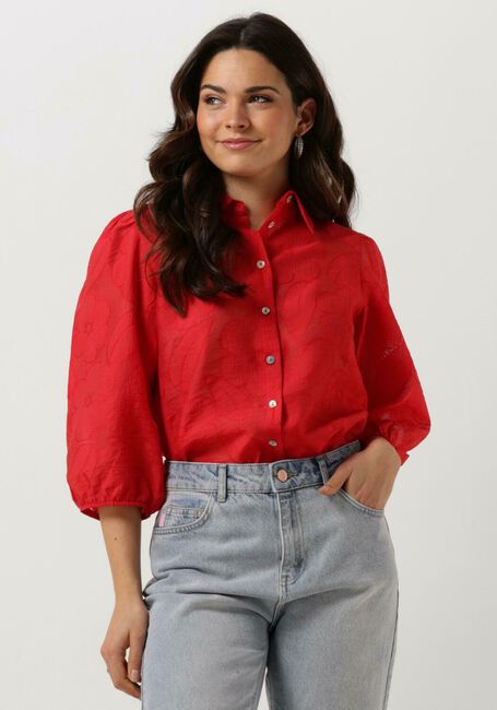 Rote JANSEN AMSTERDAM Blusen FF774 BLOUSE 3/4 PUFF SLEEVE - large