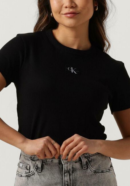 Schwarze CALVIN KLEIN T-shirt WOVEN LABEL RIB REGULAR TEE - large