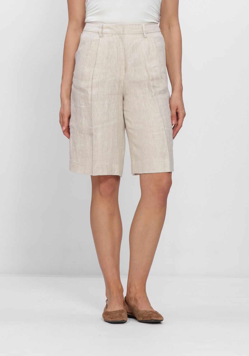 Beige SELECTED WOMEN Kurze Hosen SLFIDA MW LINEN BERMUDA SHORTS - large