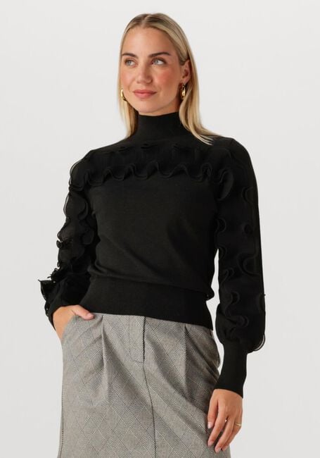 Schwarze JANSEN AMSTERDAM Pullover BARBARA TRUI FN 155 LONG SLEEVE PLISSE RUFFLES - large