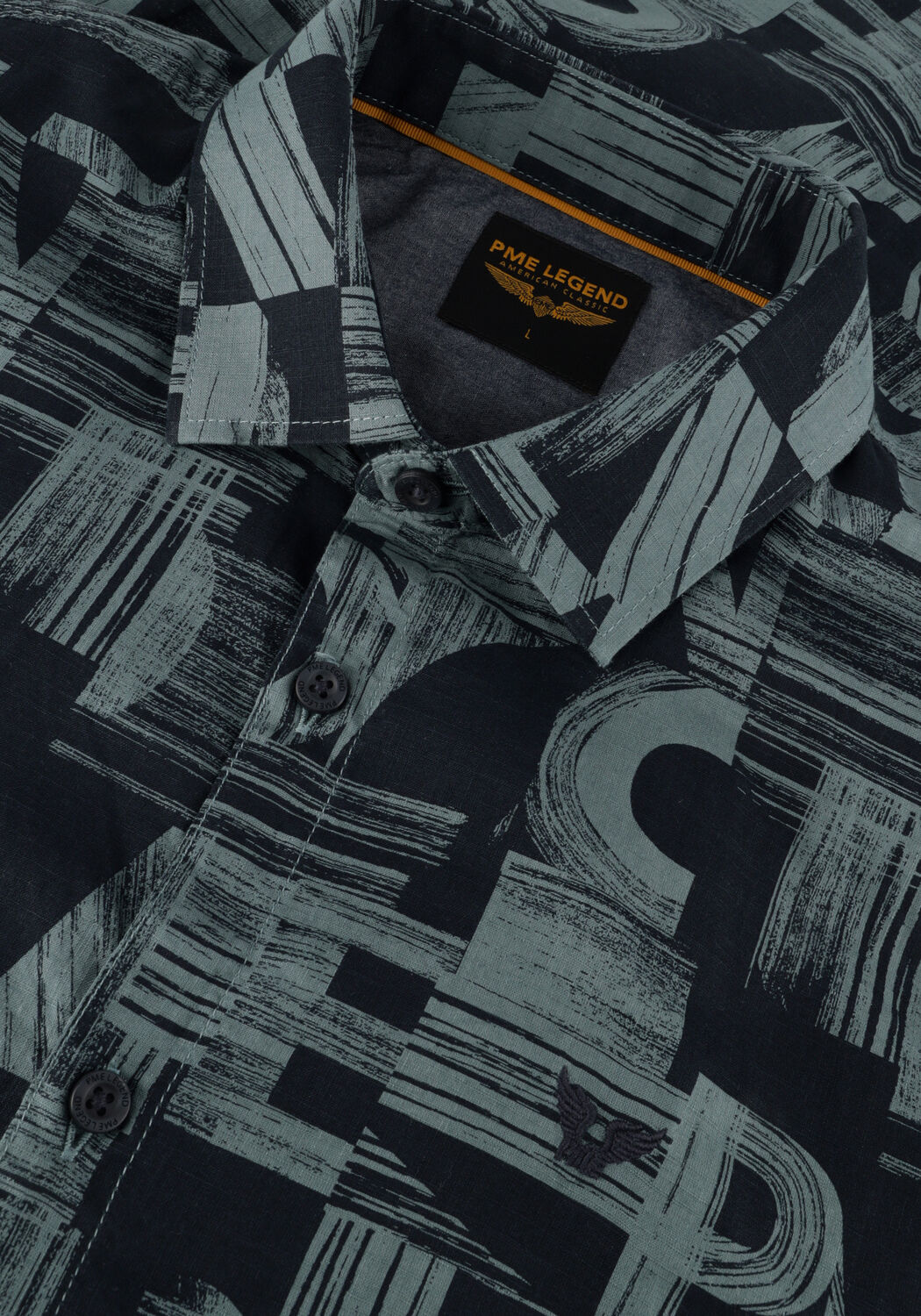 Gr&uuml;ne PME LEGEND Casual-Oberhemd SHORT SLEEVE SHIRT PRINT ON CTN SLUB - large