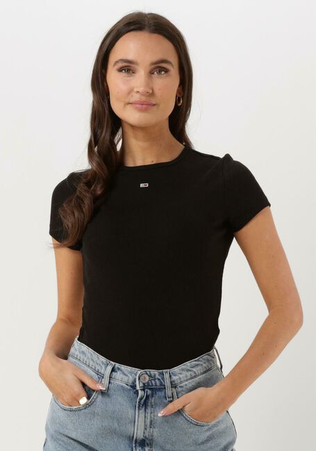 Schwarze TOMMY JEANS T-shirt TJW BBY ESSENTIAL RIB SS - large