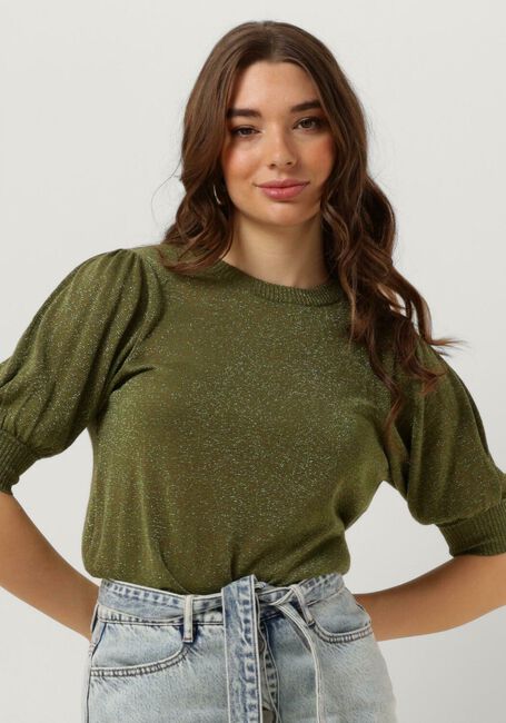 Grüne MINUS T-shirt LIVA PUFF SLEEVE METALLIC KNIT PULLOVER - large